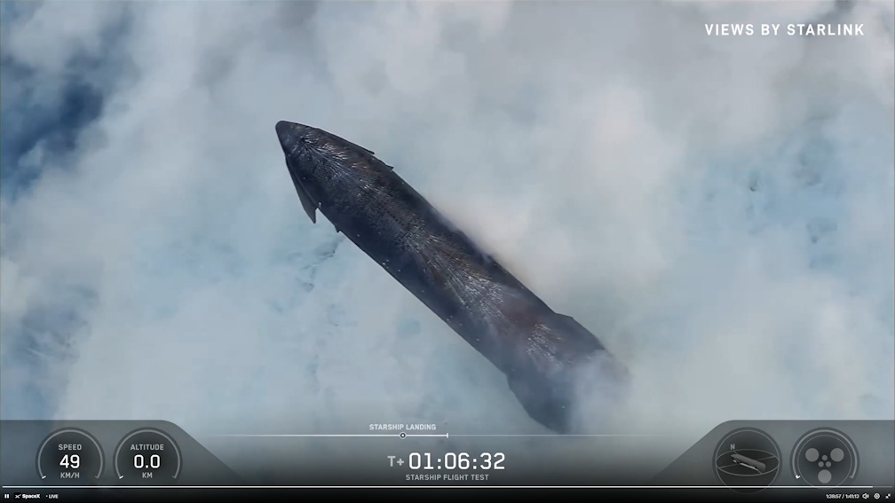 Starship lands on the Indain Ocean