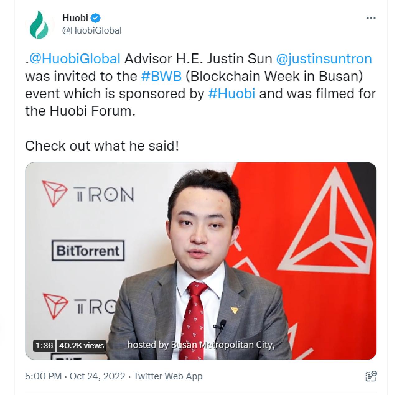 TRON Founder Justin Sun Gives a Speech at BWB 2022 Blockchain Is the Foundation for Future