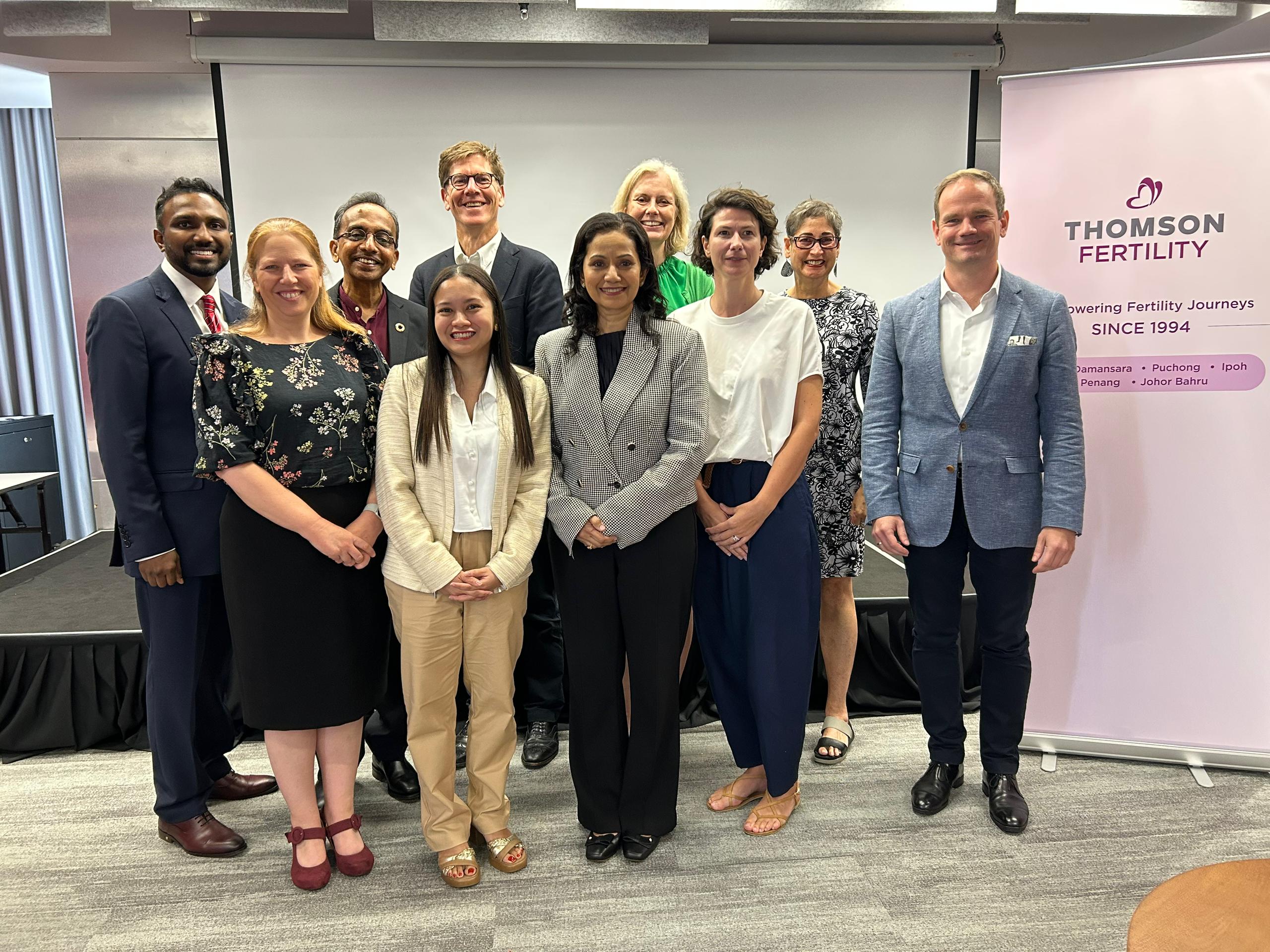 From left: Prof. Dr. Prasanna, Prof. Katy Vincent, Prof. J. Ravichandran, Dr. Hannah Nazri, Prof. Christian Becker, Ms Lakshmi Menon, CEO of Thomson Fertility Malaysia, Prof. Krina Zondervan, Ms. Evodie Paul, Prof. Beverley Vollenhoven and Dr. Thomas Tapmeier, speakers from Monash University Malaysia, MyEndosis, University of Warwick and University of Oxford.