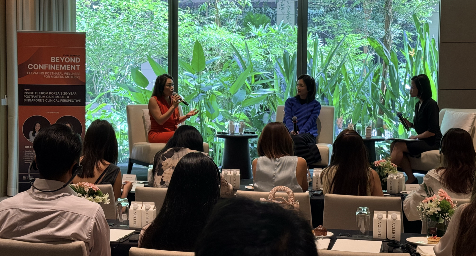 Dr Park Jeong-mi and Dr Ho Ping Ling discussing the evolving postpartum recovery needs of modern mothers at DeRAMA Singapore